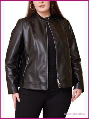 Plus Size Faux Leather Jacket Motorcycle Biker Coat Quilted